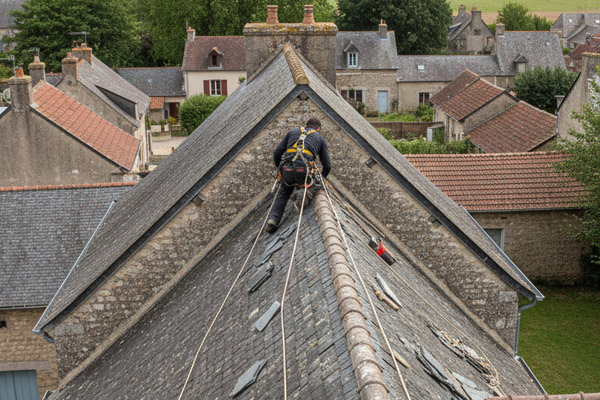 Artisan couvreur professionnel réparant une toiture à Sainte-Livrade-sur-Lot 47110